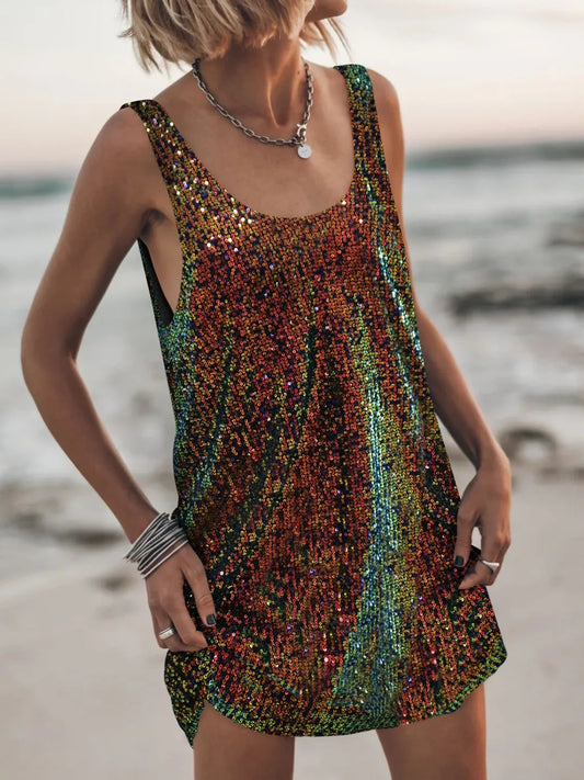 Sequin Scoop Neck Mini Dress