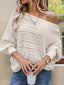 Openwork Boat Neck Lantern Sleeve Sweater