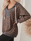 Ribbed Leopard Print Contrast Collar Zip Hoodie