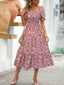 Floral Square Neck Short Sleeve Tiered Dress