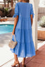 Notched Short Sleeve Tiered Midi Dress