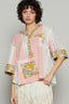POL Vintage Washed Lace Patchwork Printed Half Button Top