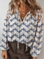 Printed Tie Neck Lace Long Sleeve Blouse