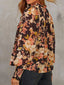 Floral V Neck Long Puff Sleeve Breezy Blouse