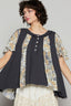 POL Frayed Hem Half Button Short Sleeve Printed Blouse