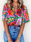 Printed Tie Neck Short Sleeve Blouse