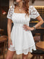 Swiss Dot Square Neck Lace Short Sleeve Dress