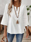 Lace Detail Notched 3/4 Sleeve Blouse