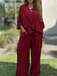 Full Size Collared Neck 3/4 Sleeve Top and Pants Set Plus Size