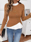 Decor Button Contrast Hem Knit Top