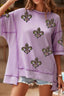 Mardi Gras Sequin Fleur De Lis Patched Exposed Seam Oversize Top