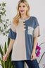 Celeste Full Size Rib Contrast Short Sleeve T-Shirt Plus SIze