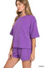 Zenana Raised Rib Short Sleeve Tee and Drawstring Shorts Set