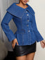 Button-Front Long Sleeve Denim Top