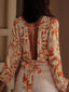Printed Tie Back Balloon Sleeve Blouse