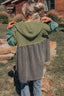 Color Block Waffle Knit Raw Hem Hoodie
