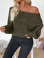 Boat Neck Ribbed Long Sleeve Sweater