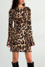 Leopard Backless Long Sleeve Mini Dress