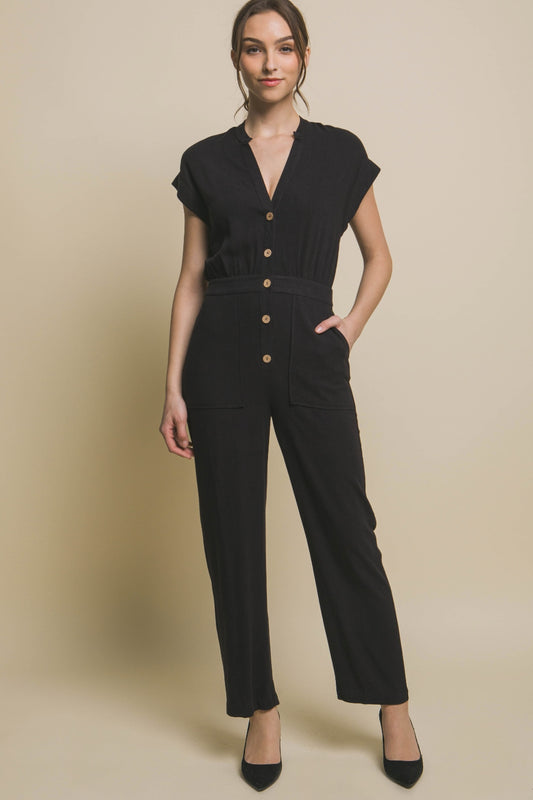 Love Tree Button Up Front Pocket Jumpsuit