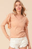 BiBi Triblend V Neck Top with Shoulder Shrring Detail