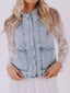 Scalloped Trim Patch Pocket Button Front Denim Vest