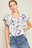 Umgee Full Size Floral Print Tassel Tie Neck Scalloped Sleeve Blouse Plus Size