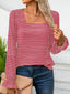 Striped Long Sleeve T-Shirt with Square Neckline