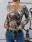 Leopard Long Sleeve Square Neck T-Shirt