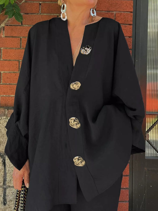 Plus Size Button-Down Oversized Outerwear
