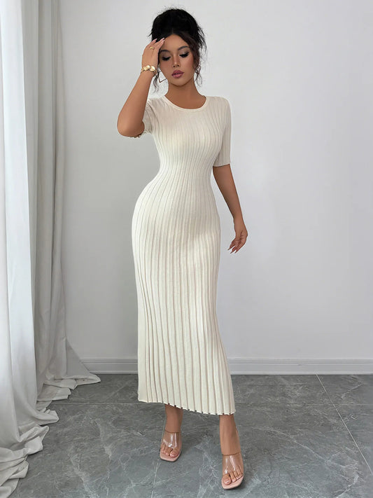 Round Neck Short Sleeve Sweater Dress