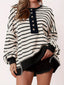 Striped Button Detail Casual Sweatshirt
