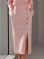 Long Sleeve Button Detail Midi Dress with Side Slit