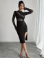 Lace Mock Neck Slit Dress