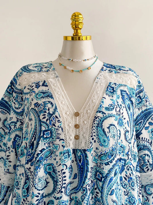 Plus Size Bohemian Paisley Print V-Neck Dress