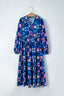 Printed Collared Neck Long Sleeve Midi Dress