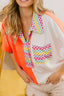 BiBi Color Block Knit with Multi Checker Contrast Top