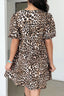 Leopard Tie Neck Puff Sleeve Mini Dress
