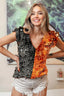 BiBi Game Day Color Block Sequin Ruffled Armhole Top