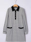 Stripe Buttoned Front Collared Long Sleeve T Shirt Dress with Pockets