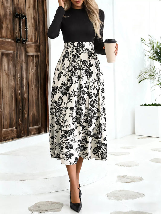 Printed Long Sleeve Midi Dress