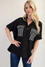 Celeste Full Size Rib Knit Collared Top with Striped Pockets Plus Size