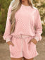 Checkerboard Long Sleeve Pullover and Shorts Set