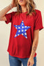 Sequin Star Round Neck Short Sleeve T-Shirt