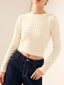Cutout Bow Back Texture Round Neck Sweater