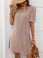 Textured Round Neck Short Sleeve Mini Dress