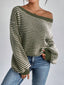 Striped Boat Neck Long Sleeve Sweater