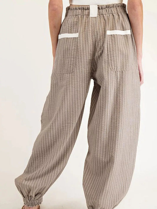 Stripe Drawstring Cargo Jogger Pants with Pockets