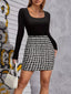 Long Sleeve Top and Houndstooth Skirt Set