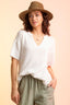 Waffle-Knit Notched Half Sleeve T-Shirt