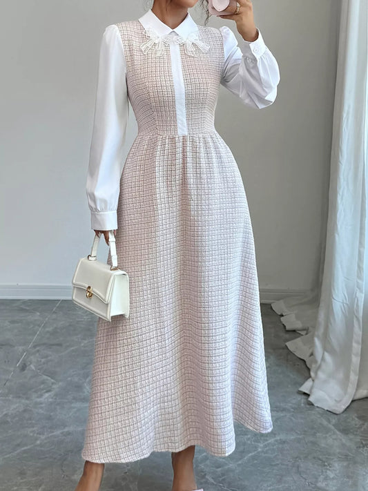 Tweed Long Sleeve A-Line Midi Dress